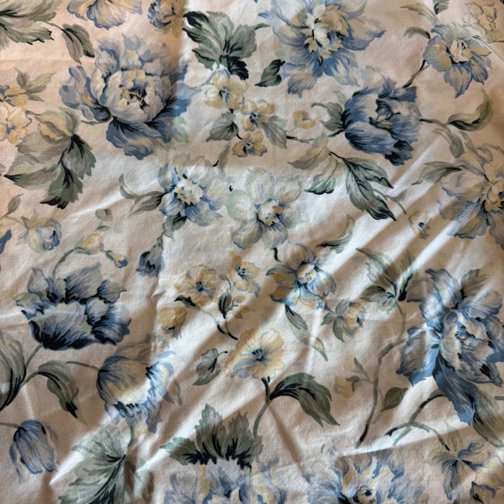 Vintage Floral Pillow Sham Blue White Cottagecore Ruffle Lace - Picture 2 of 3